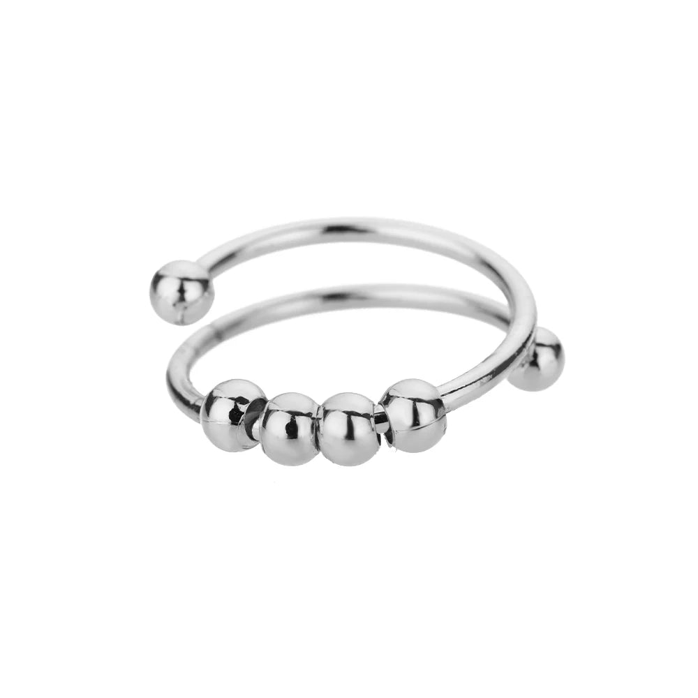 Anillo abierto ajustable de acero inoxidable con cuentas giratorias