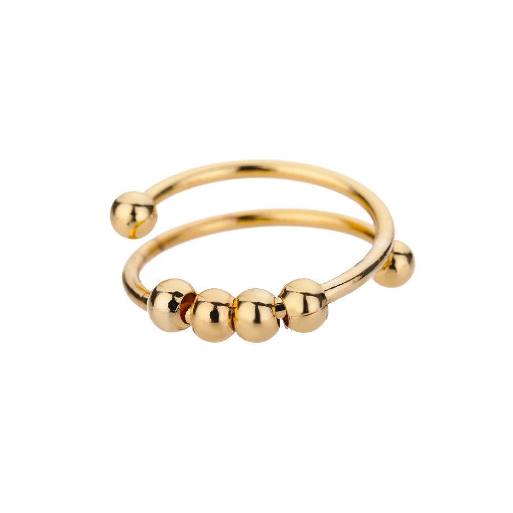 Anillo abierto ajustable de acero inoxidable con cuentas giratorias