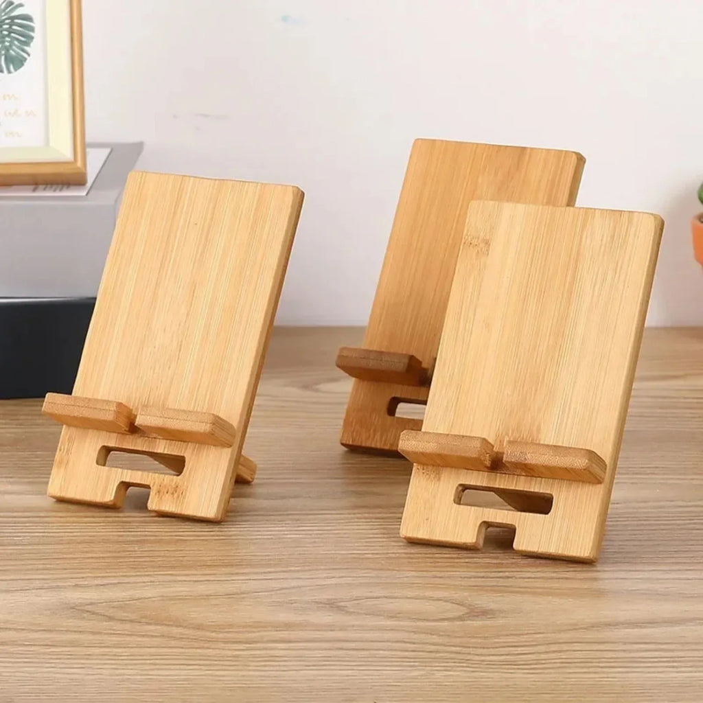 Soporte desmontable de bambú para celular de escritorio