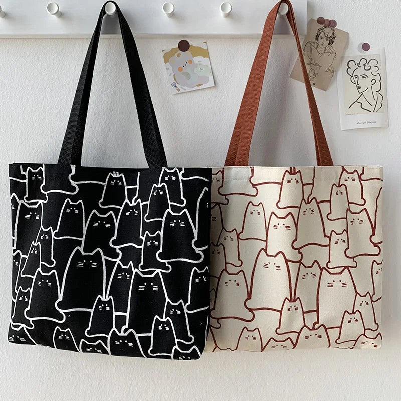 Bolso tote de lona con estampado de gato