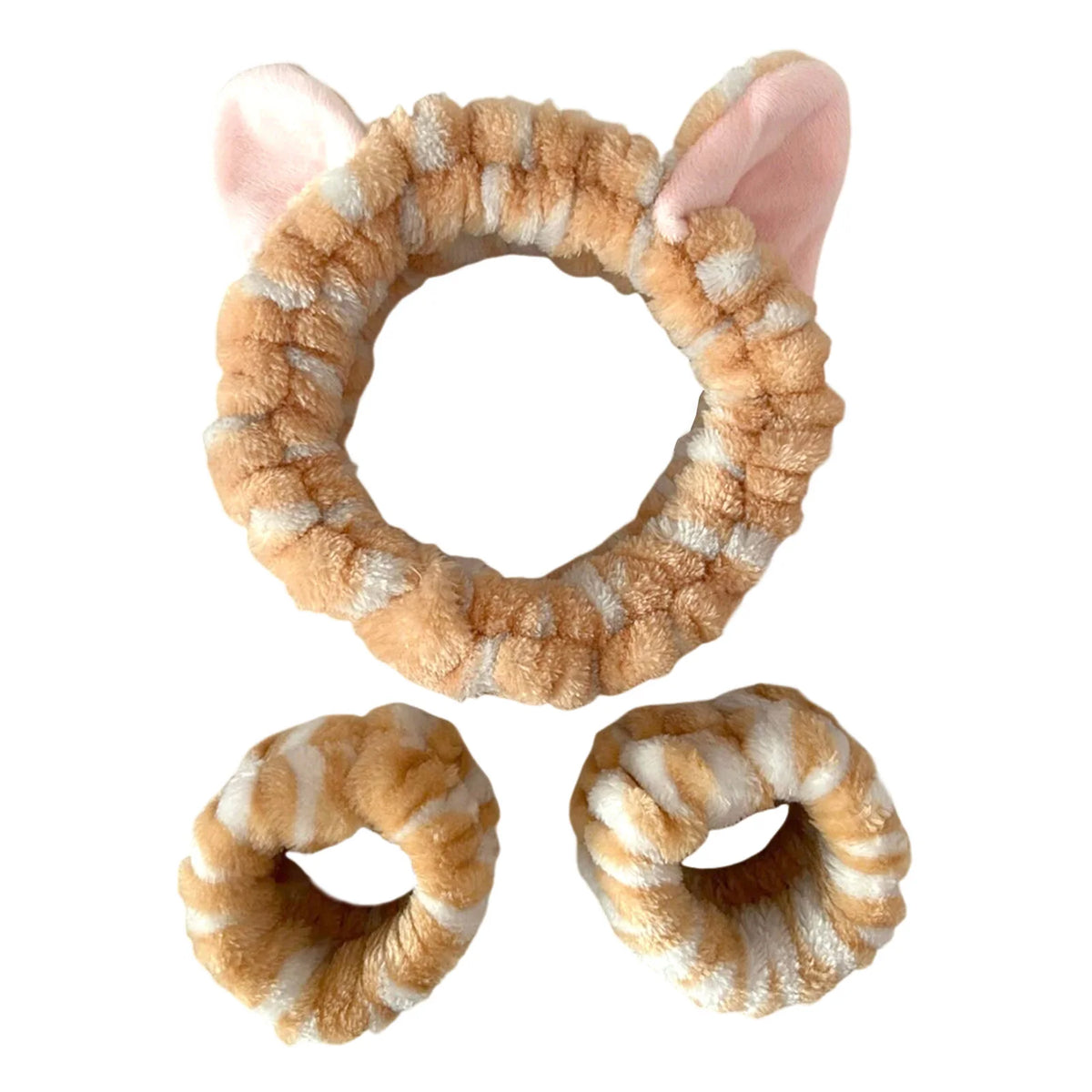 Set de vincha con orejas de gato y muñequeras para limpieza facial