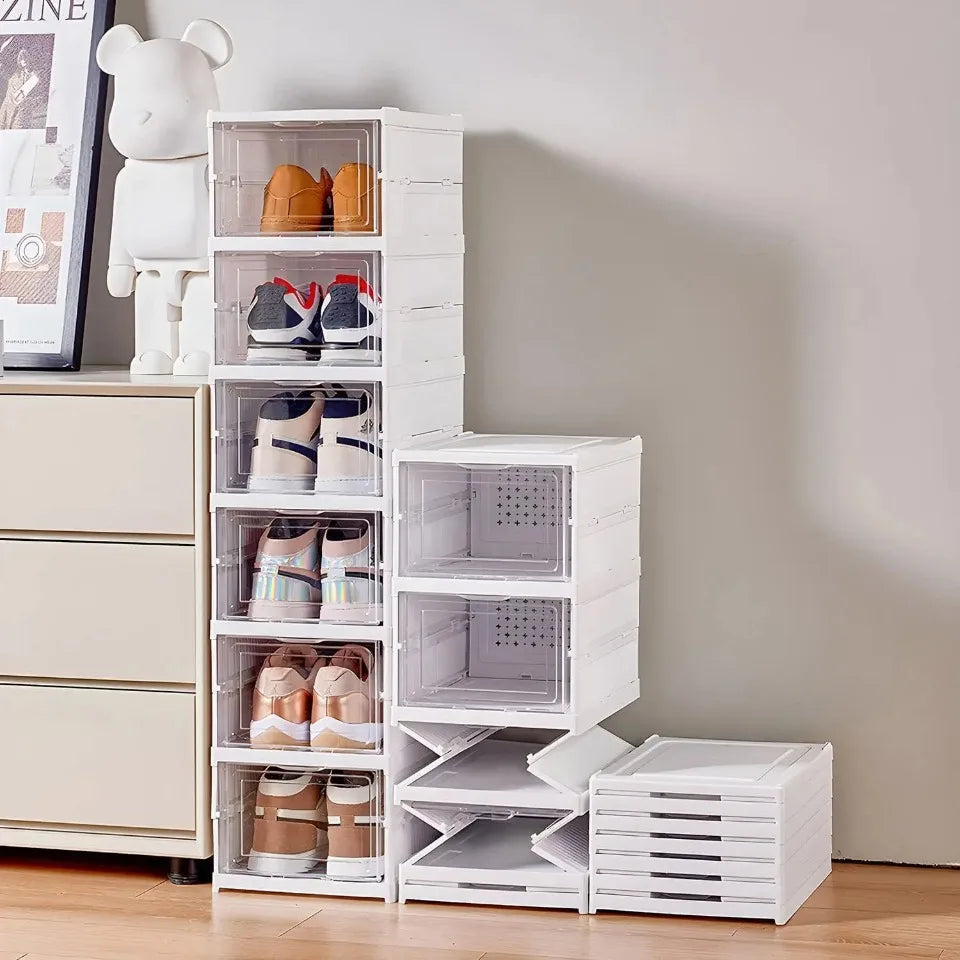 Zapatero plegable blanco con puertas transparentes de 3 o 6 niveles