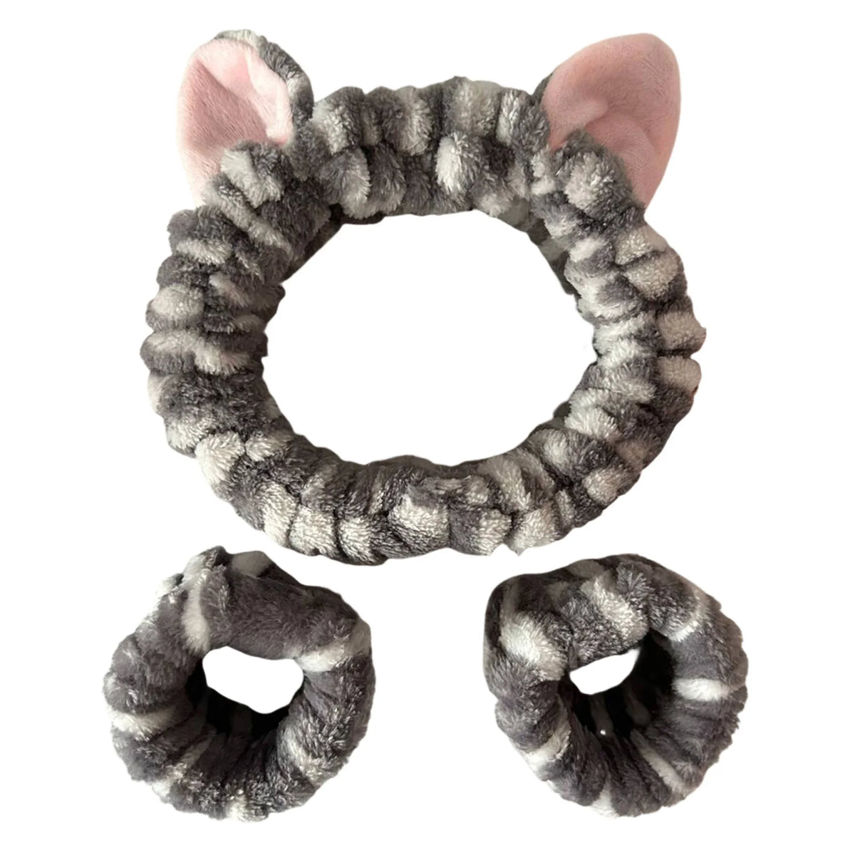 Set de vincha con orejas de gato y muñequeras para limpieza facial