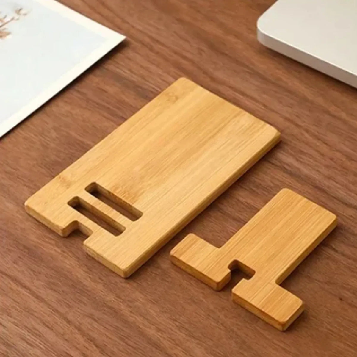 Soporte desmontable de bambú para celular de escritorio