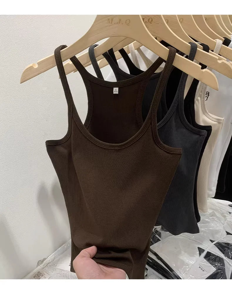 Musculosa de mujer de algodón con tejido acanalado
