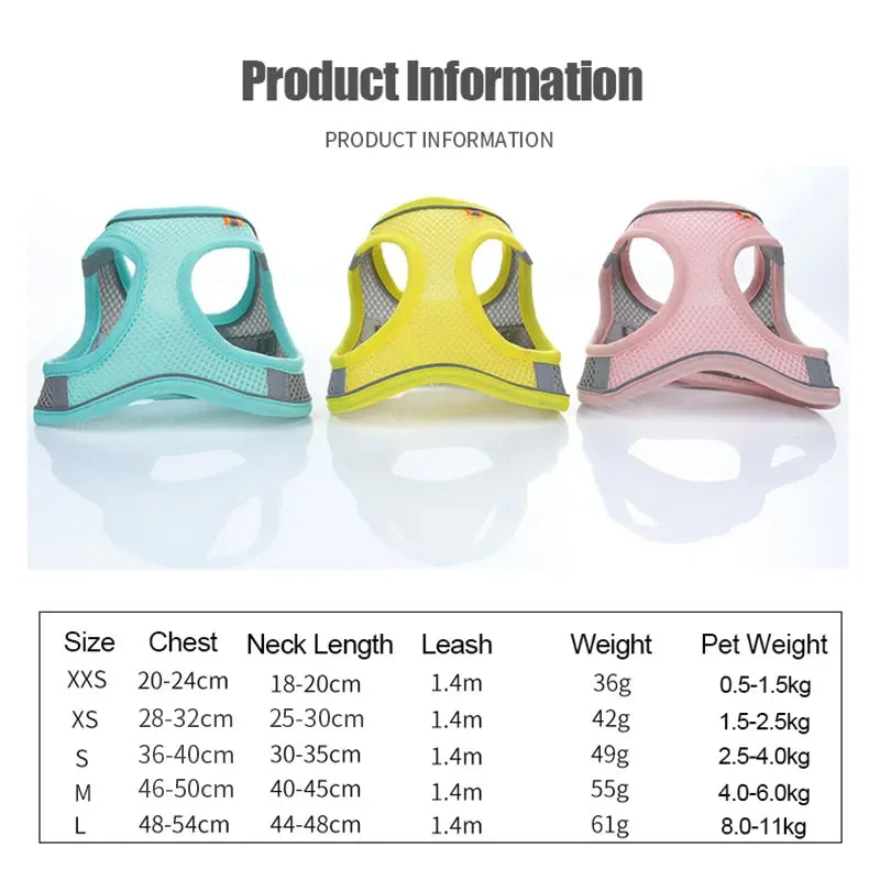 Set de arnés de malla reflectiva y correa para perro o gato