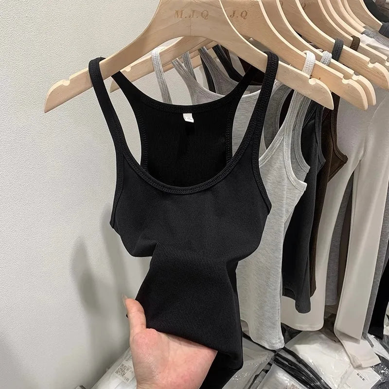 Musculosa de mujer de algodón con tejido acanalado