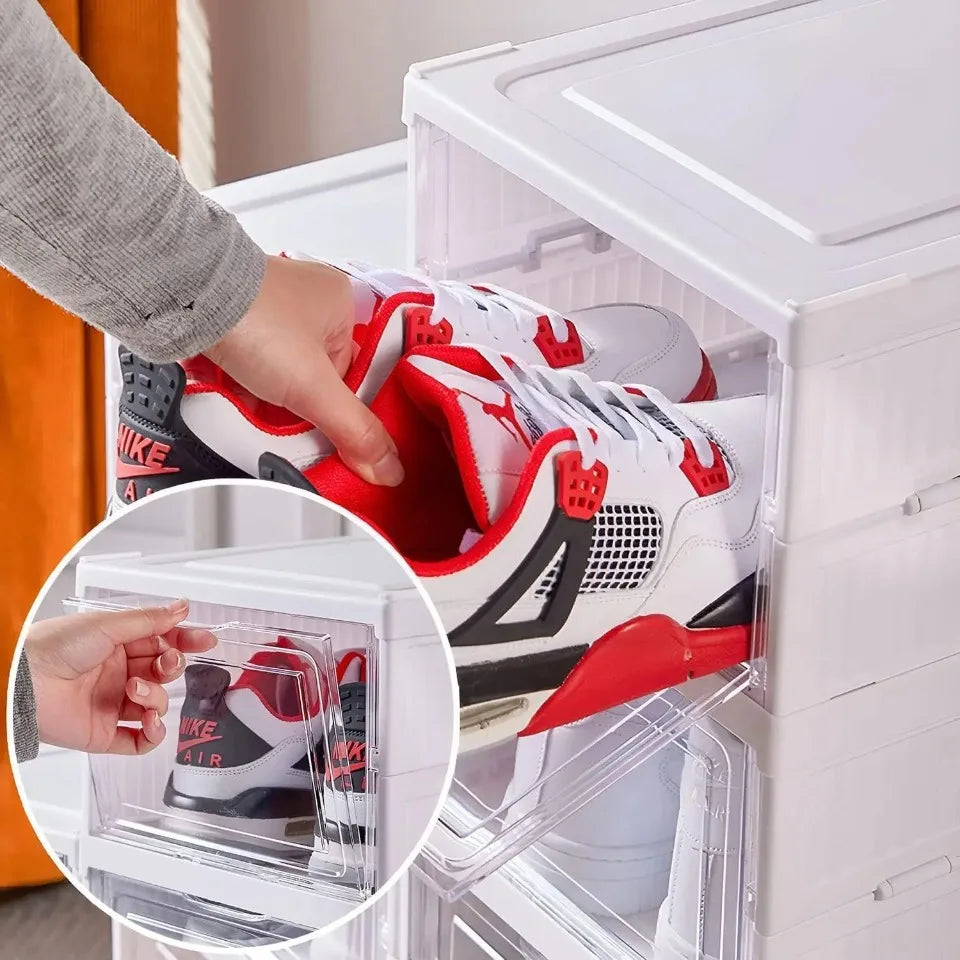 Zapatero plegable blanco con puertas transparentes de 3 o 6 niveles