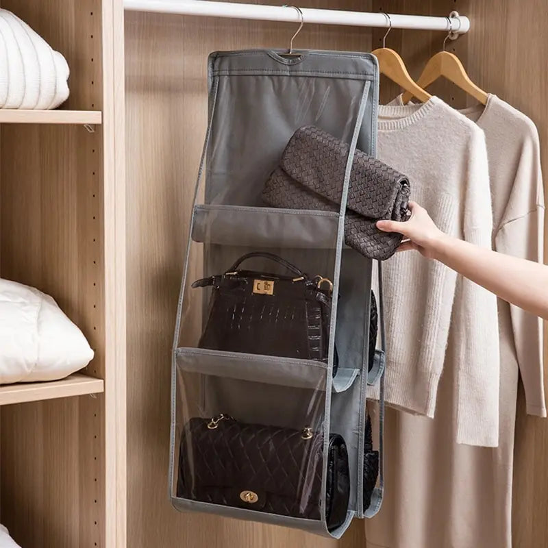 Organizador colgante para carteras con 6 bolsillos y frente transparente