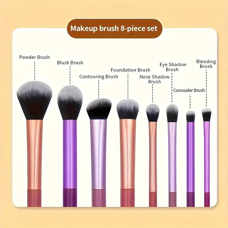 Set de 8 brochas de maquillaje con pelo sintético