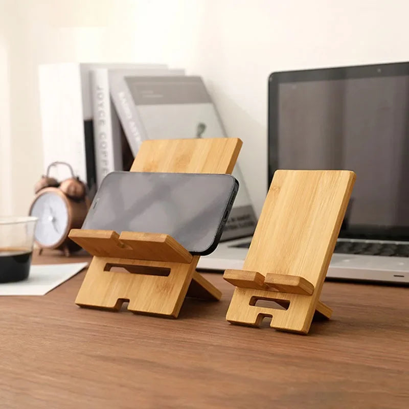 Soporte desmontable de bambú para celular de escritorio