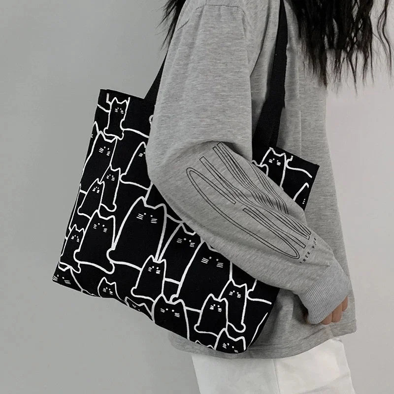 Bolso tote de lona con estampado de gato