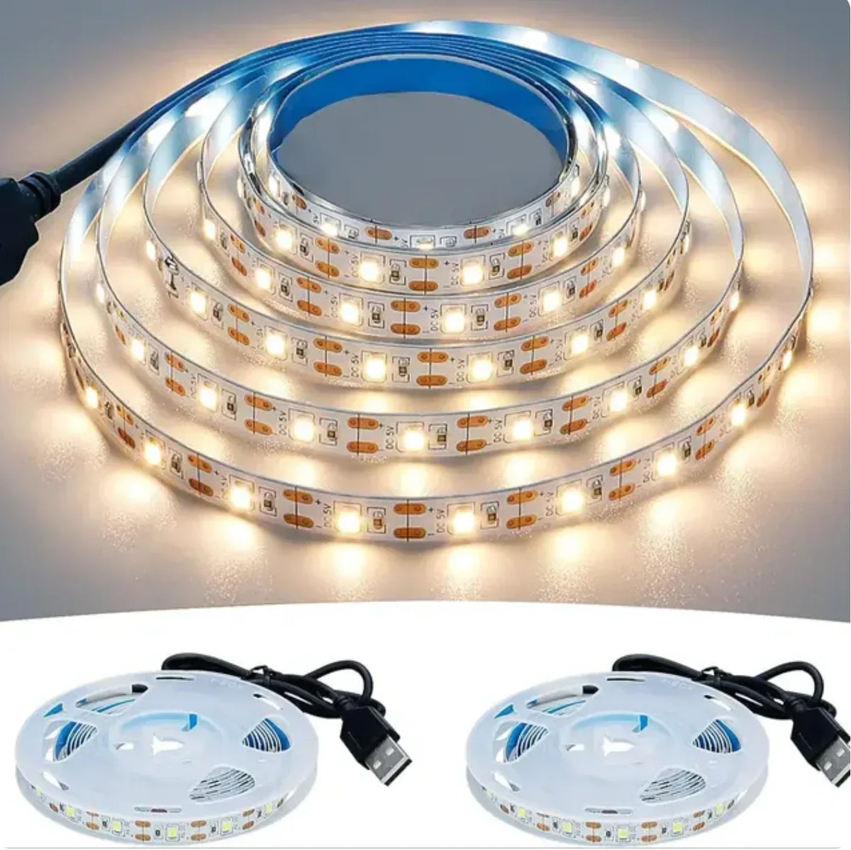Tira LED USB de 5 V con luz blanca o cálida