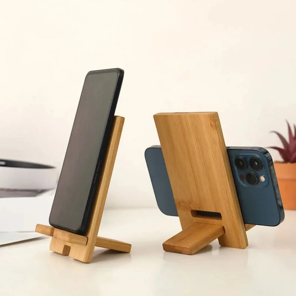 Soporte desmontable de bambú para celular de escritorio