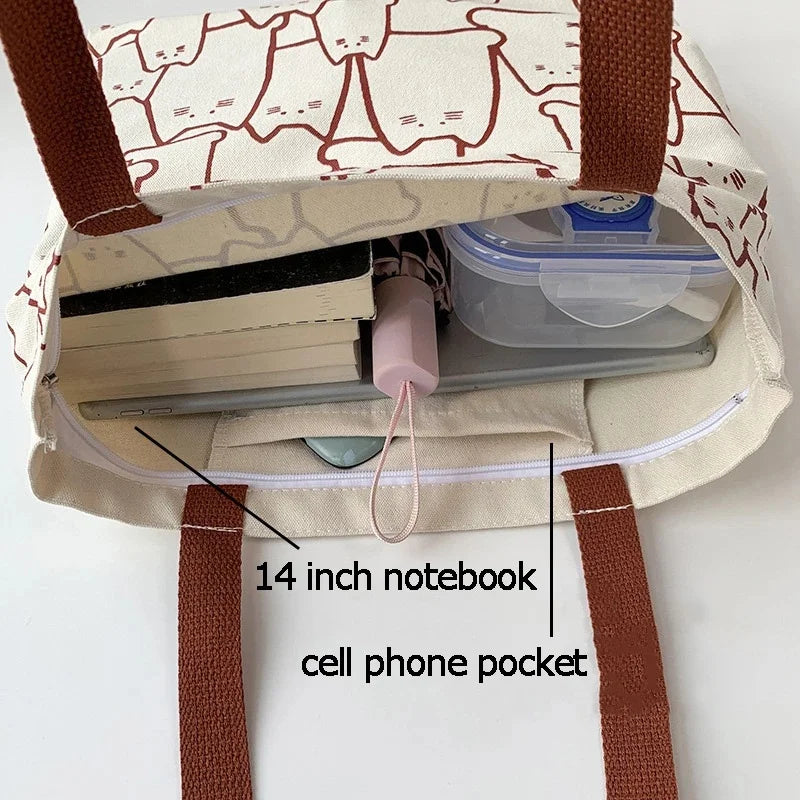 Bolso tote de lona con estampado de gato