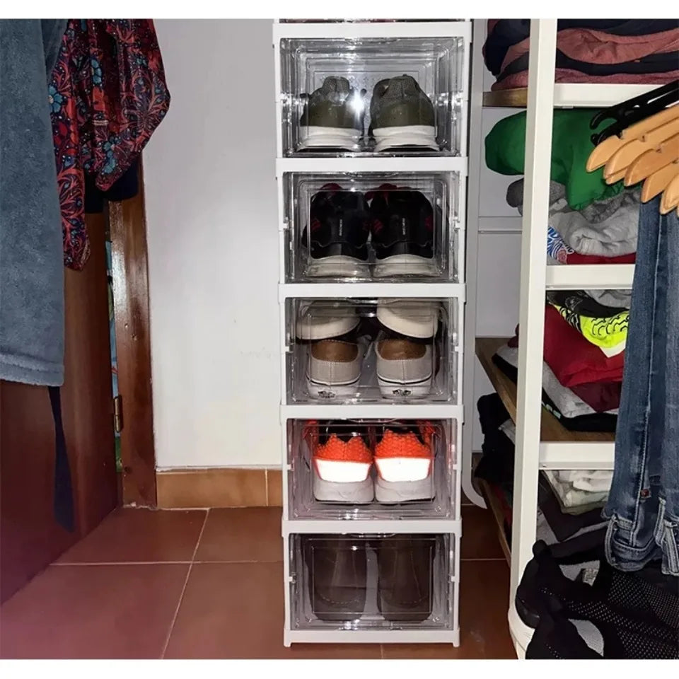 Zapatero plegable blanco con puertas transparentes de 3 o 6 niveles