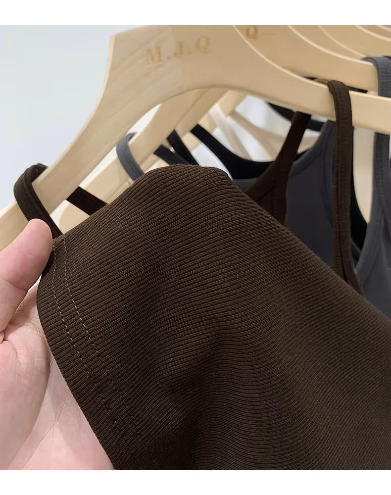 Musculosa de mujer de algodón con tejido acanalado