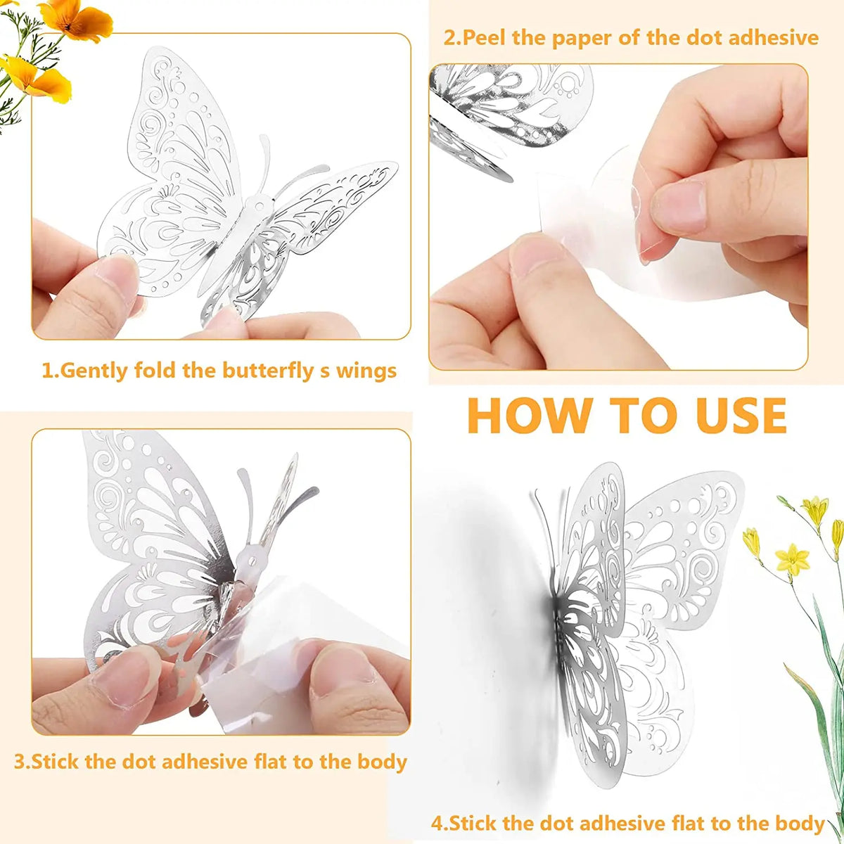 Set de 12 mariposas decorativas de papel con efecto 3D
