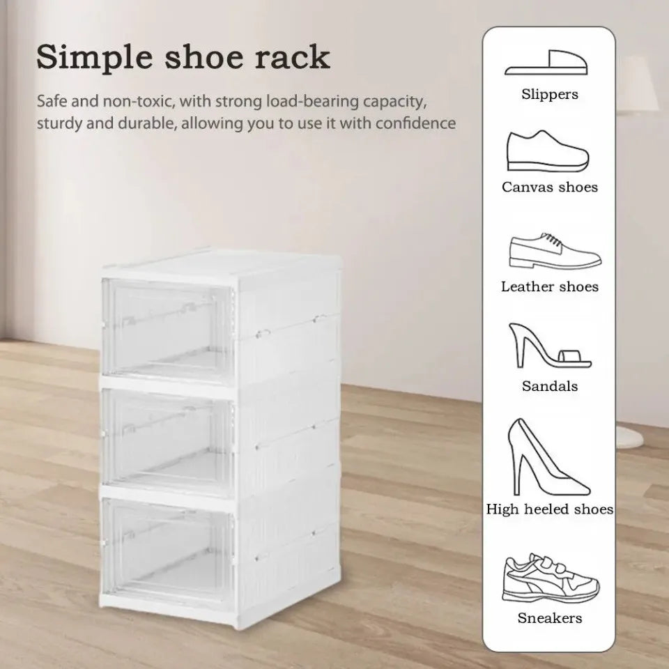 Zapatero plegable blanco con puertas transparentes de 3 o 6 niveles