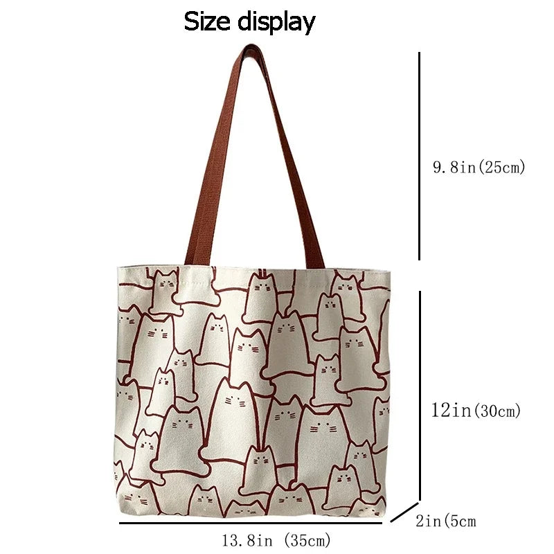 Bolso tote de lona con estampado de gato