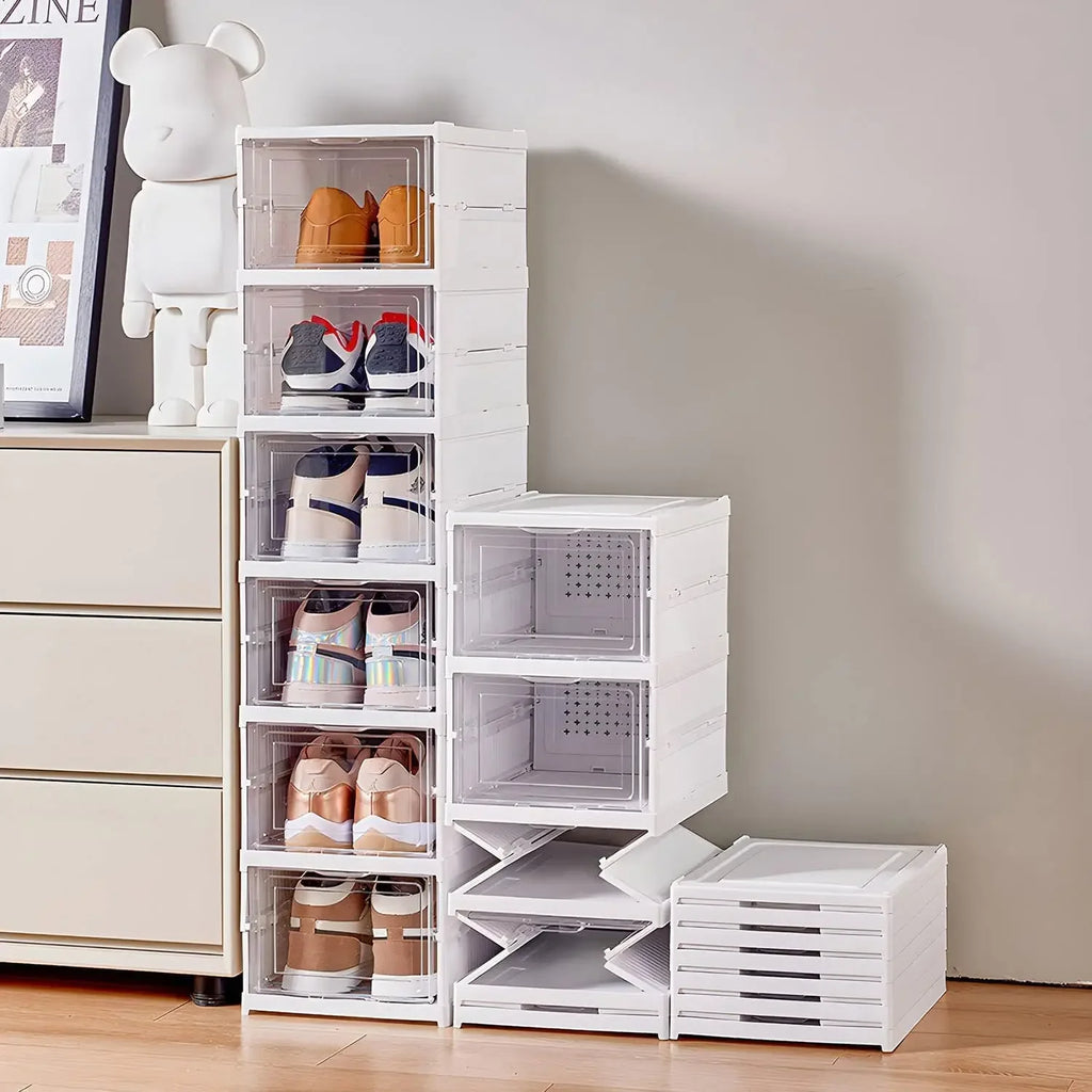 Zapatero plegable blanco con puertas transparentes de 3 o 6 niveles