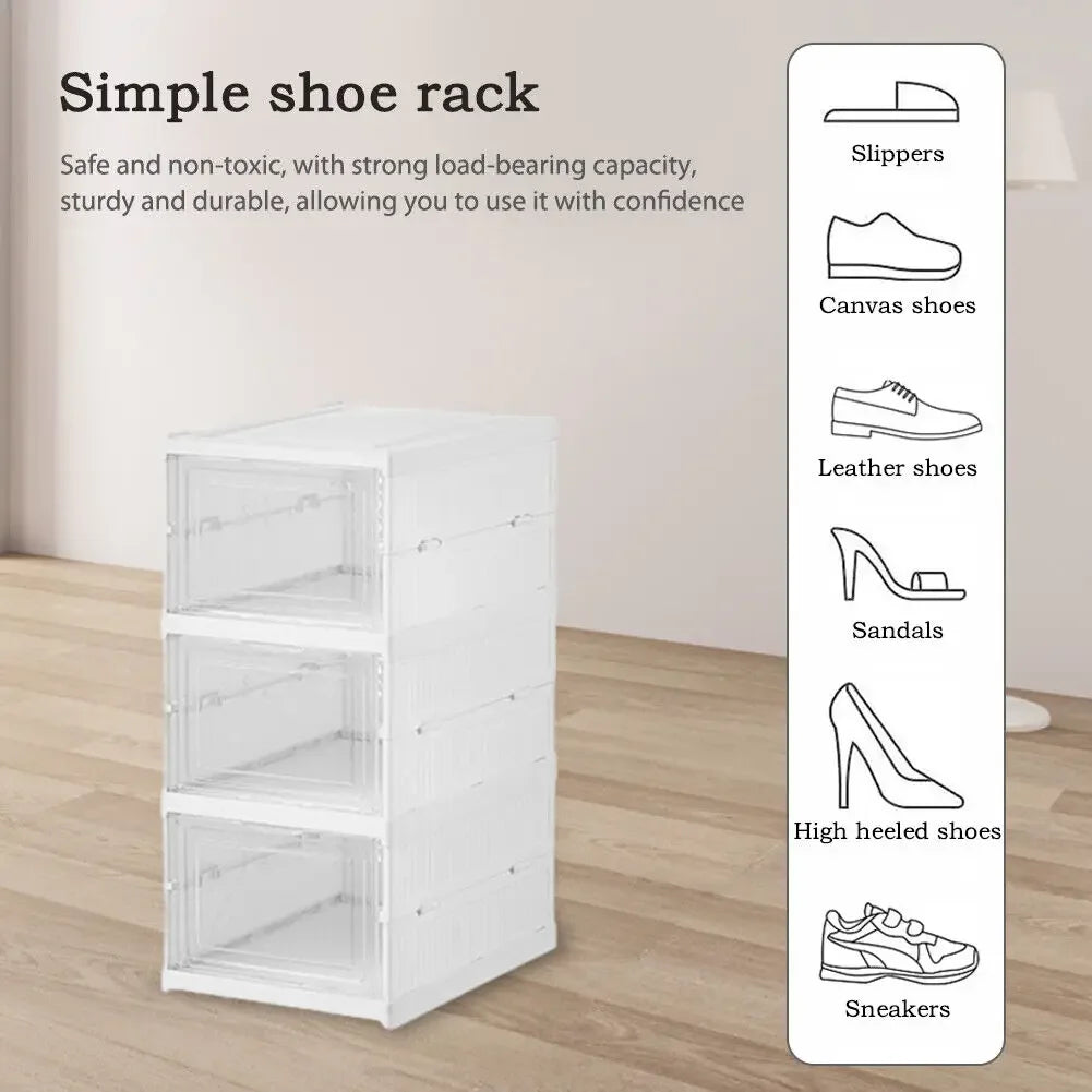Zapatero plegable blanco con puertas transparentes de 3 o 6 niveles