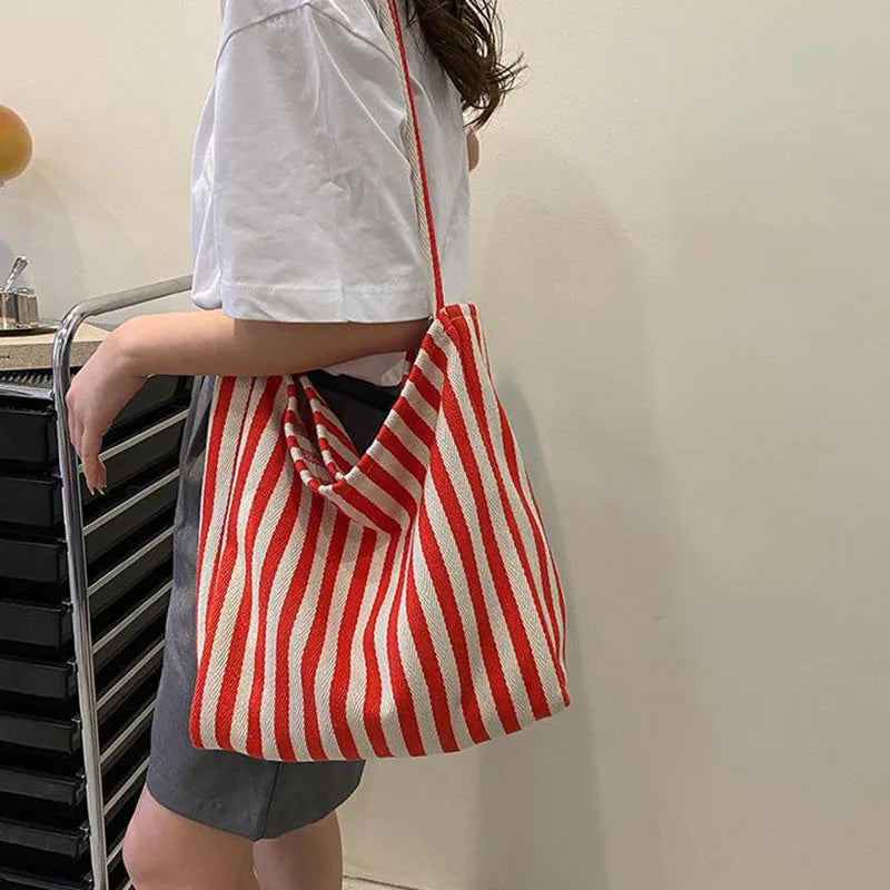 Bolso tote de lona a rayas con dos asas