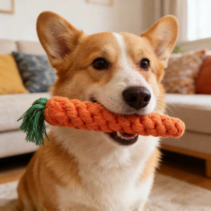 Juguete de soga de algodón para perro con forma de zanahoria