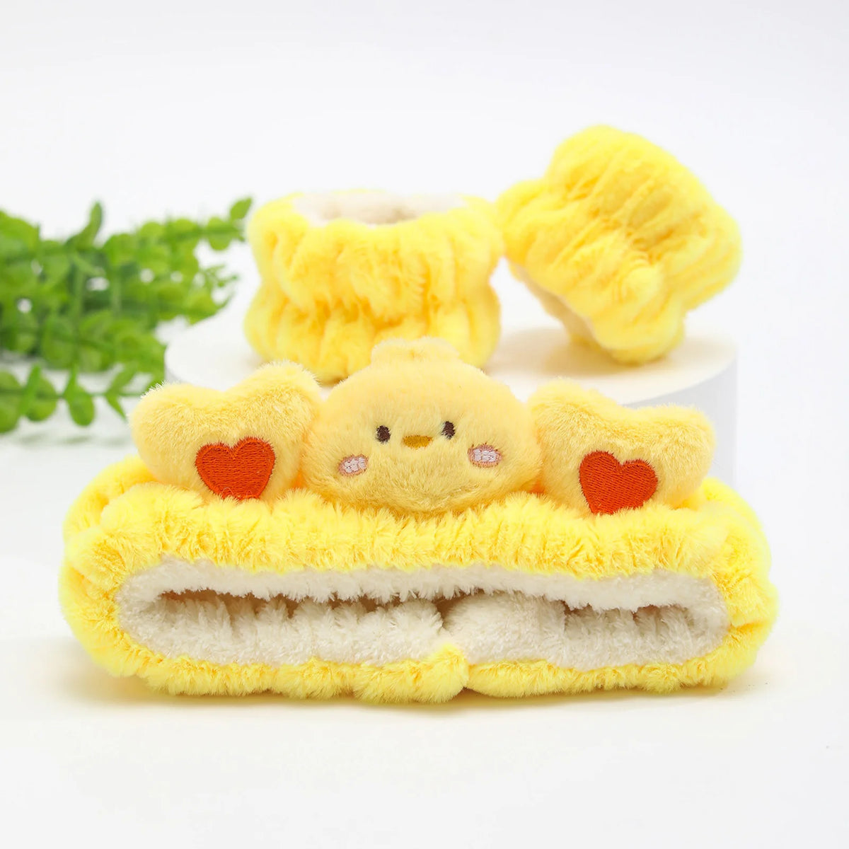 Set de vincha con orejas de gato y muñequeras para limpieza facial