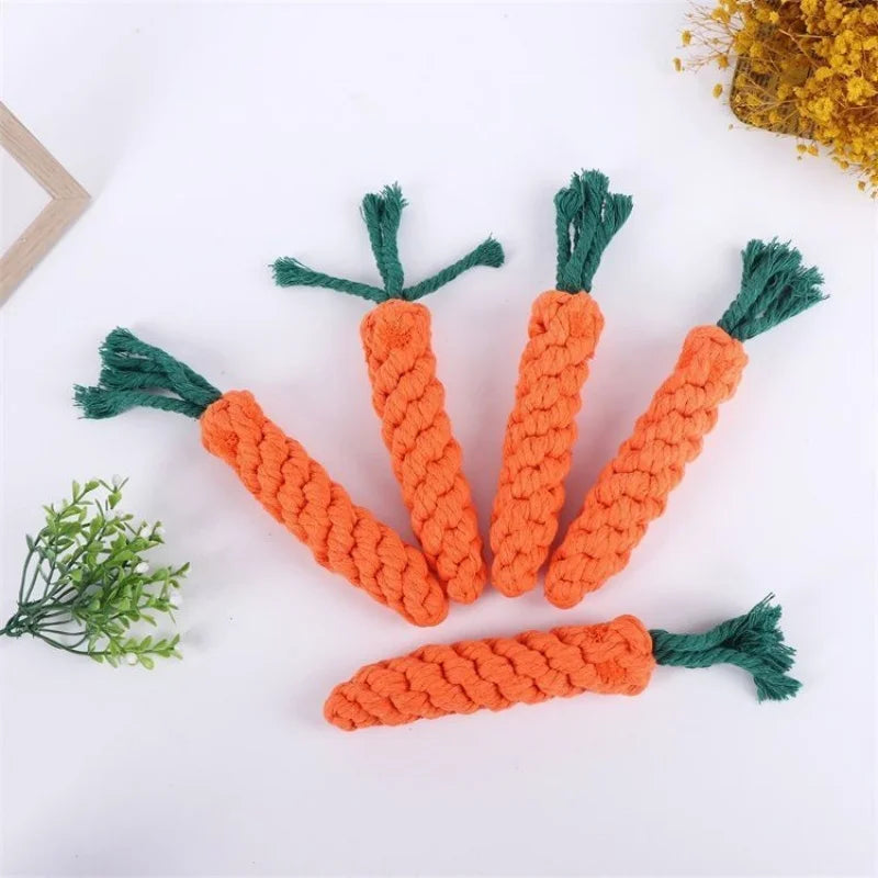 Juguete de soga de algodón para perro con forma de zanahoria