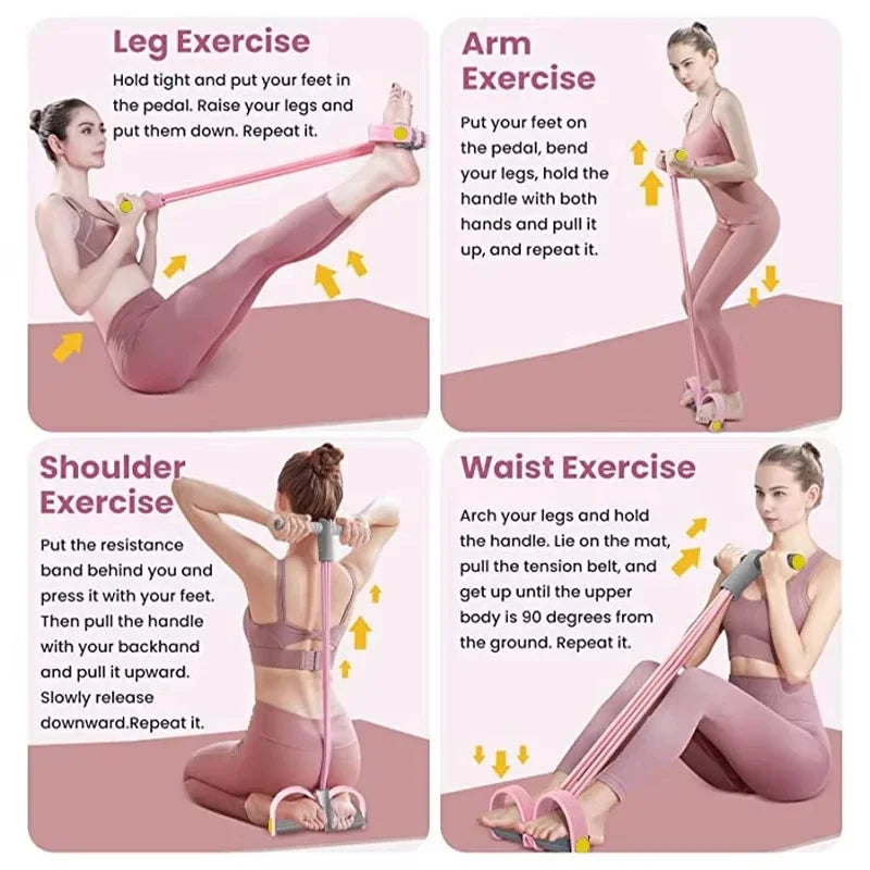 Banda elástica con pedal y cuatro tubos para entrenamiento