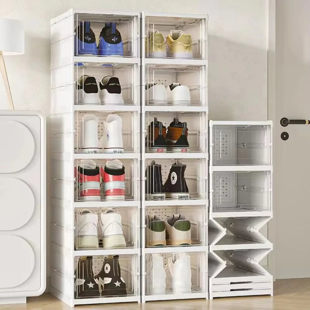 Zapatero plegable blanco con puertas transparentes de 3 o 6 niveles