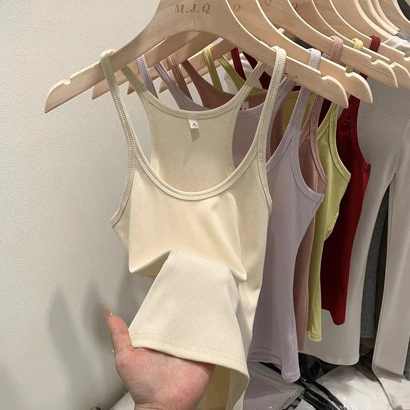 Musculosa de mujer de algodón con tejido acanalado