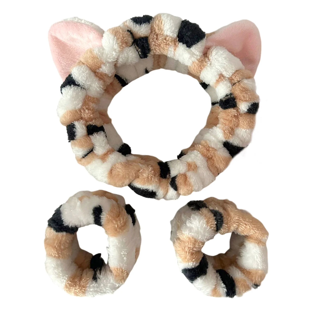 Set de vincha con orejas de gato y muñequeras para limpieza facial