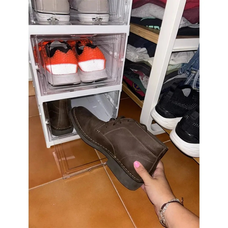 Zapatero plegable blanco con puertas transparentes de 3 o 6 niveles