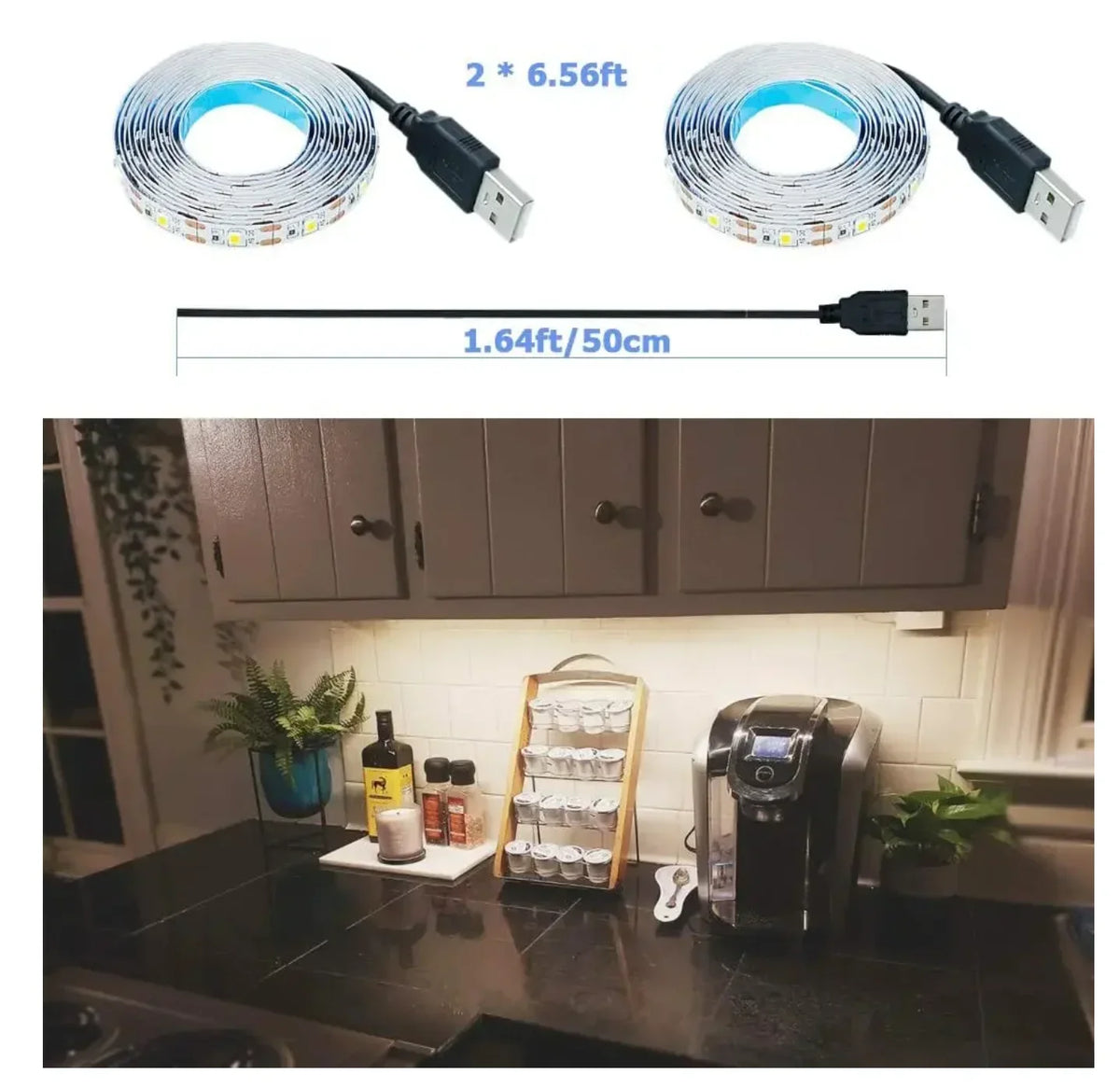 Tira LED USB de 5 V con luz blanca o cálida