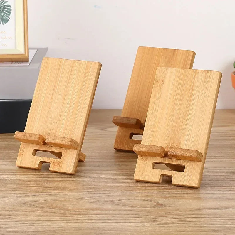 Soporte desmontable de bambú para celular de escritorio