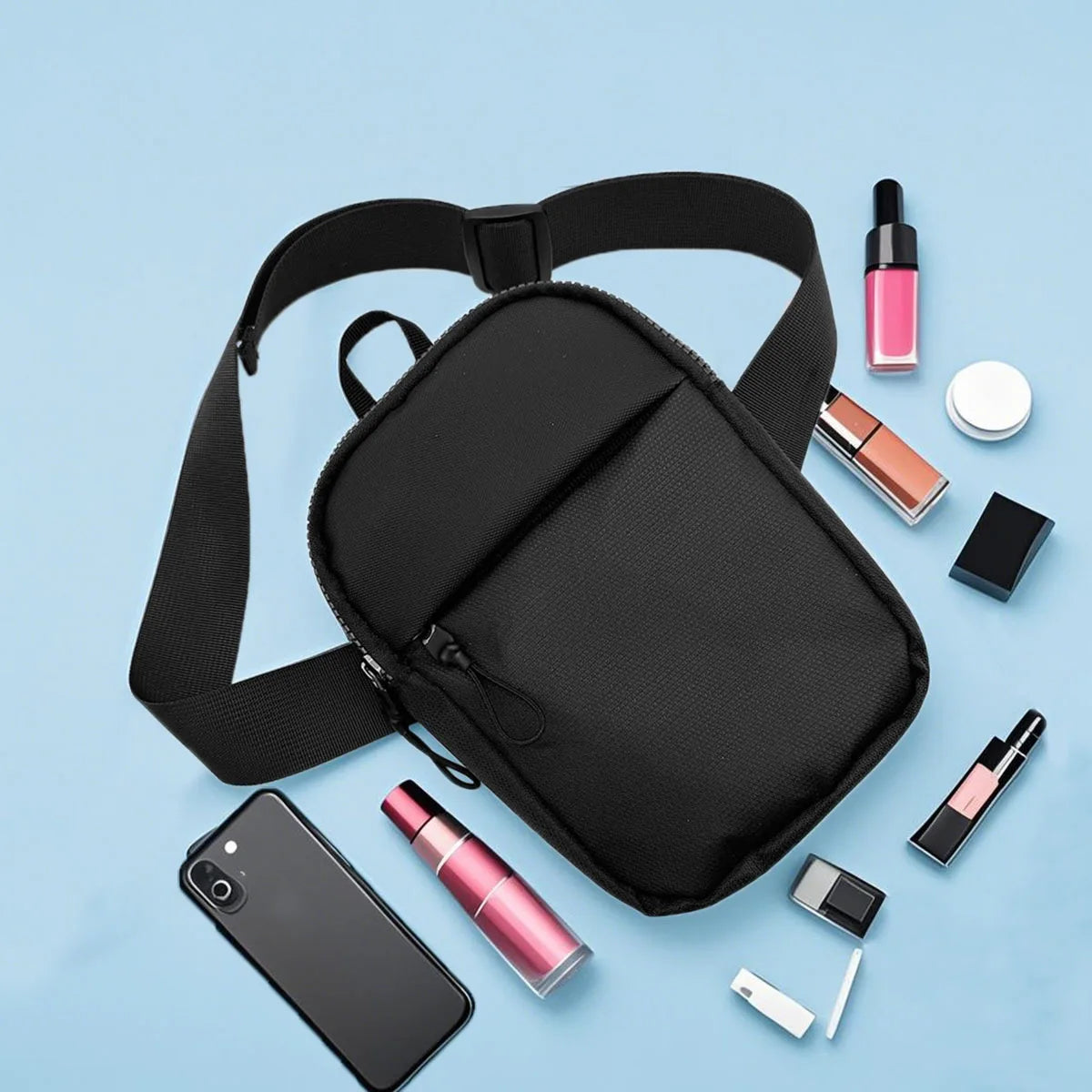 Bandolera compacta de nylon con cierre de 20 × 14 cm