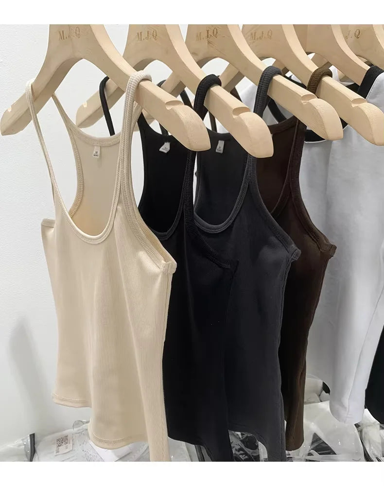 Musculosa de mujer de algodón con tejido acanalado
