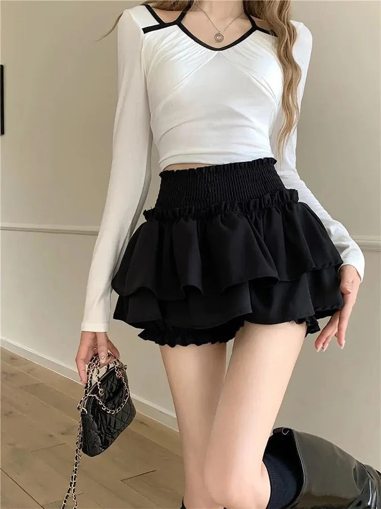 Pollera corta de tiro alto con short interior