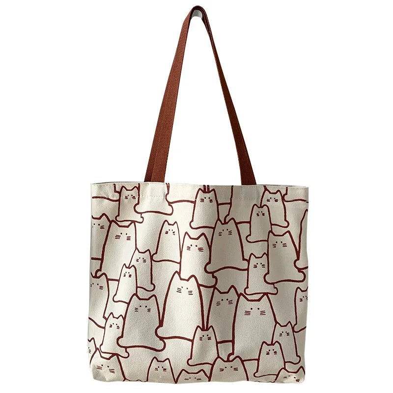 Bolso tote de lona con estampado de gato