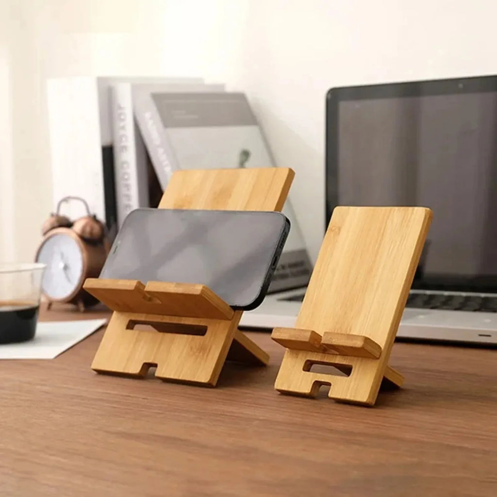 Soporte desmontable de bambú para celular de escritorio