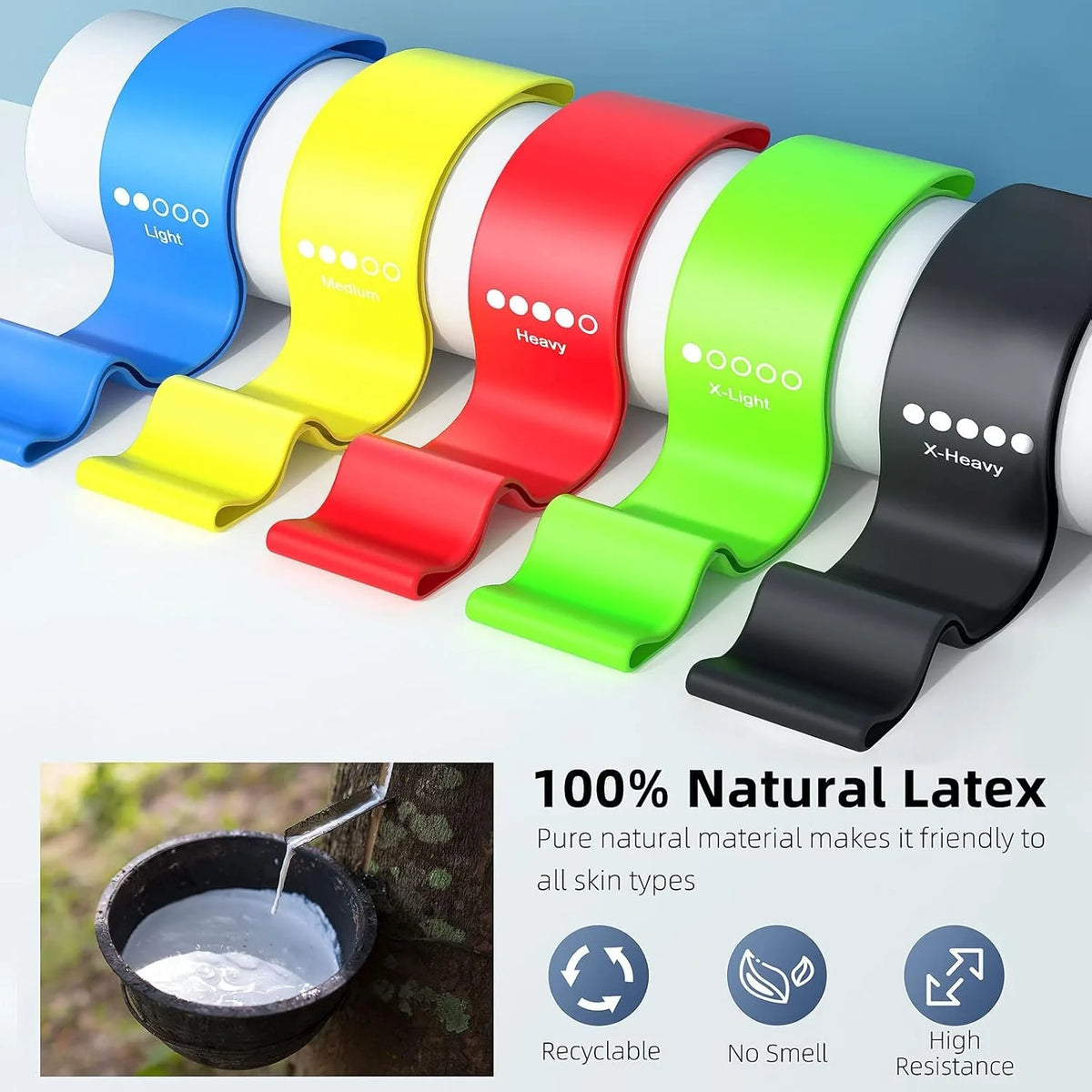 Set de 5 bandas elásticas de TPE para entrenamiento