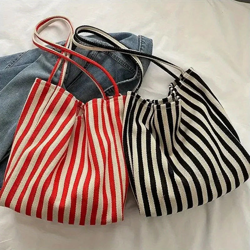 Bolso tote de lona a rayas con dos asas