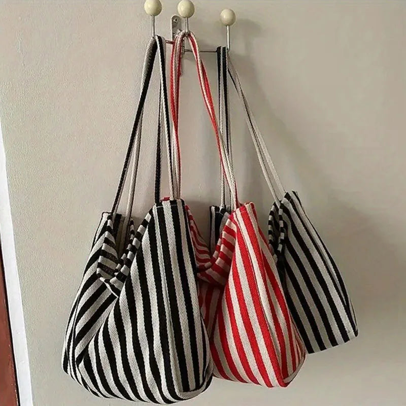 Bolso tote de lona a rayas con dos asas