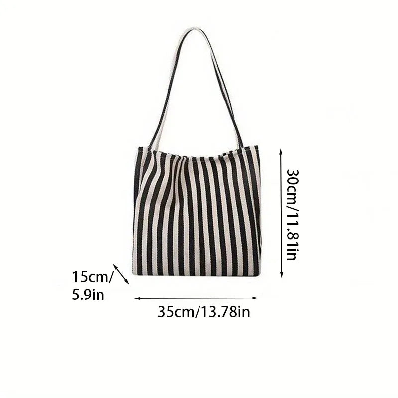 Bolso tote de lona a rayas con dos asas