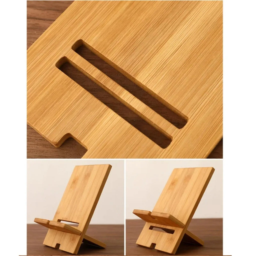 Soporte desmontable de bambú para celular de escritorio