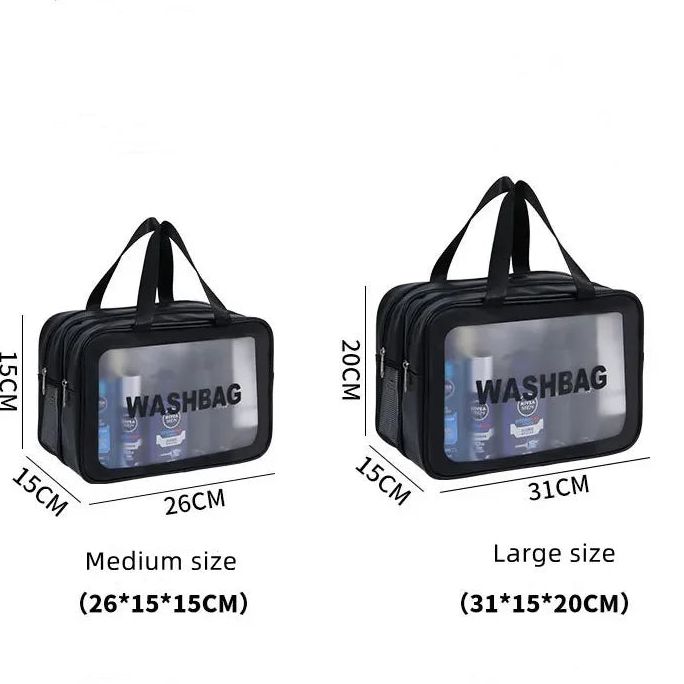 Bolso transparente con compartimentos para higiene personal