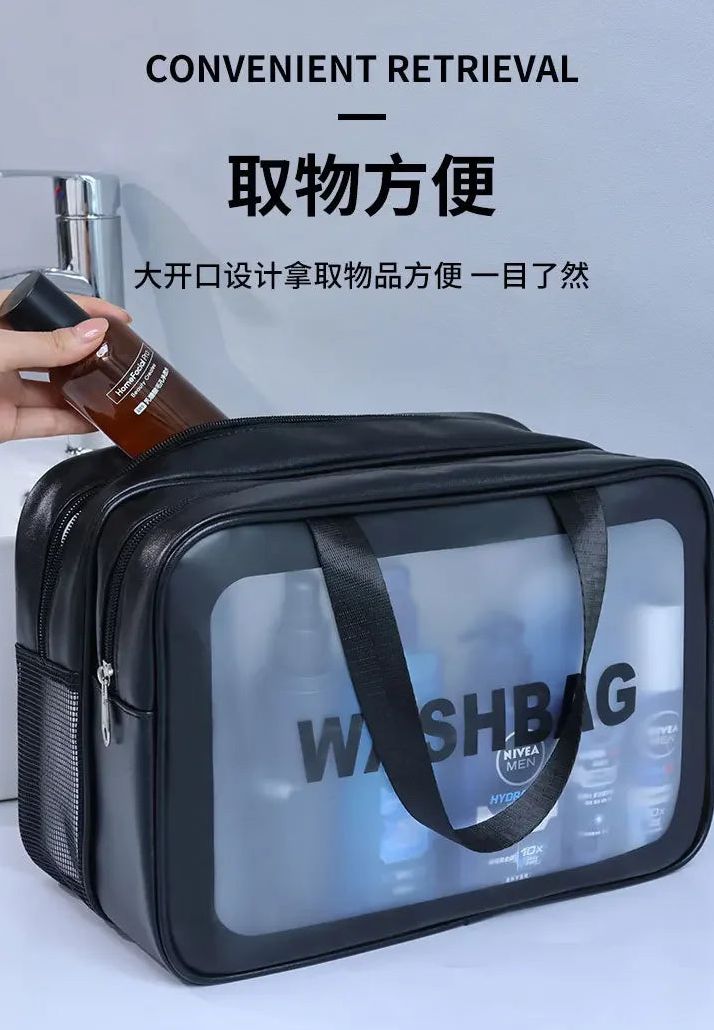 Bolso transparente con compartimentos para higiene personal