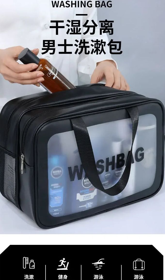 Bolso transparente con compartimentos para higiene personal